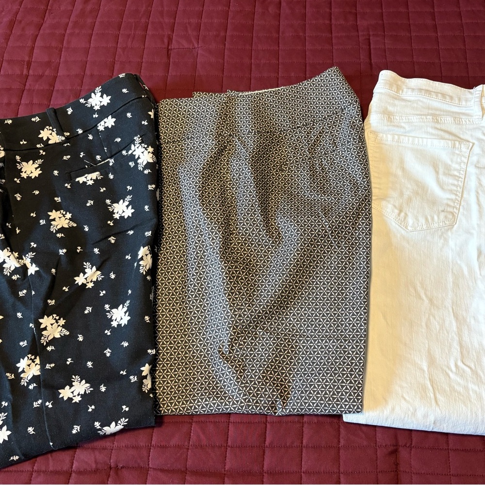 LOFT Black Floral size 2, Gray Geometric size 2 and White Jeans size 4